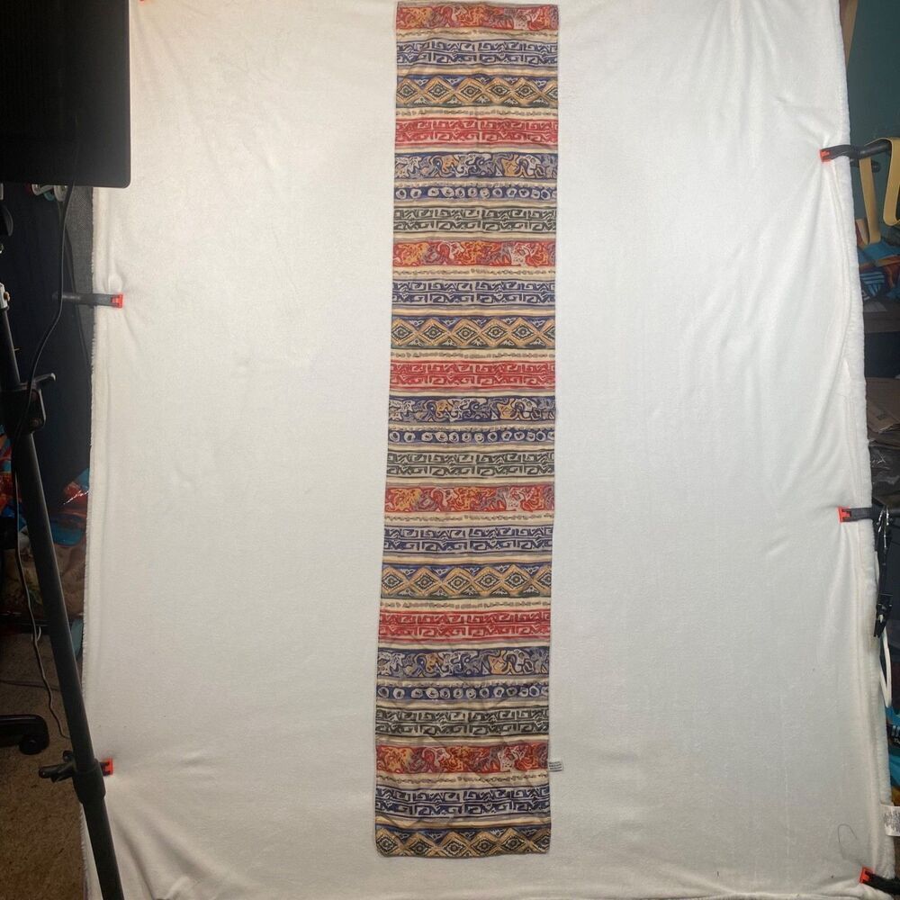 Vintage 100% Silk Scarf Made in Korea Tribal Boho Geometric Print 10” x 53.5”